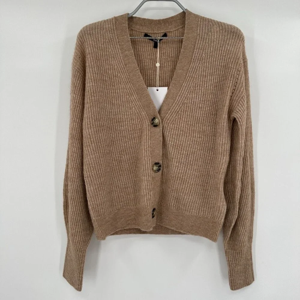 Quince Women's Heather Oatmeal Baby Alpaca-Merino Wool Cropped Cardigan sz XS - Picture 1 of 7